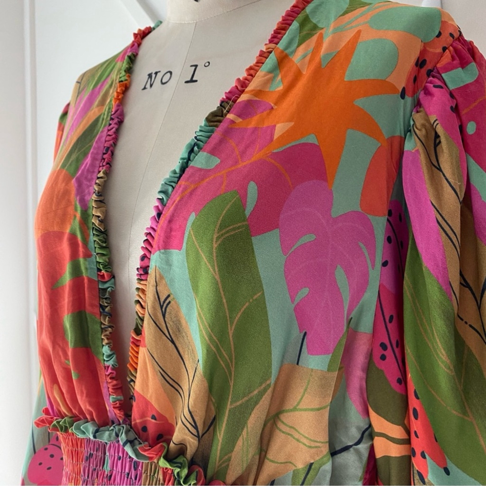 X SOLD X Farm Rio Sweet Forest Long Sleeve Mini Dress - L - Picture 6 of 15